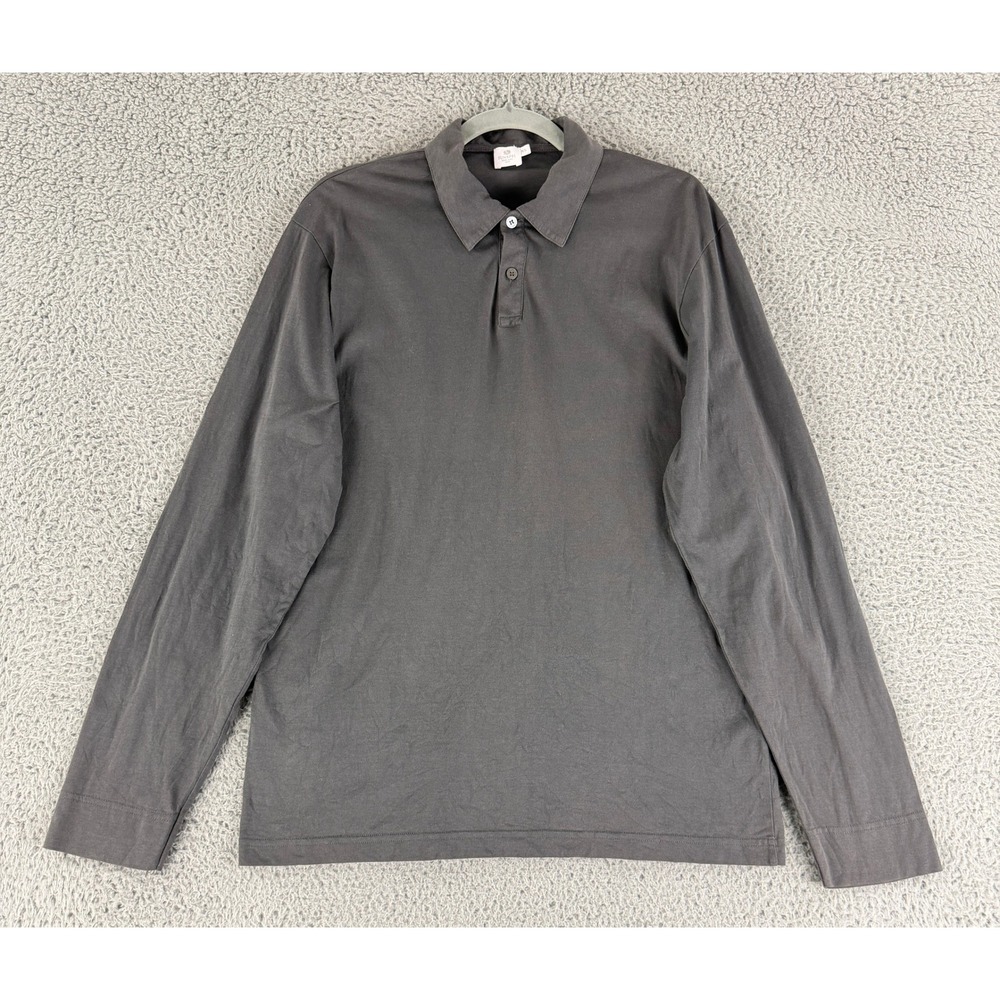 Sunspel Polo Shirt Men's XL Gray Long Sleeve Cotton Jersey Heritage Luxury